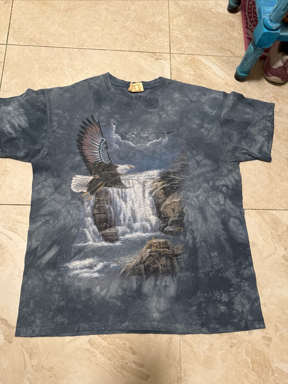 The Mountain Men's Short Sleeve Eagle Waterfall Graphic Tee - Blue, White, Brown